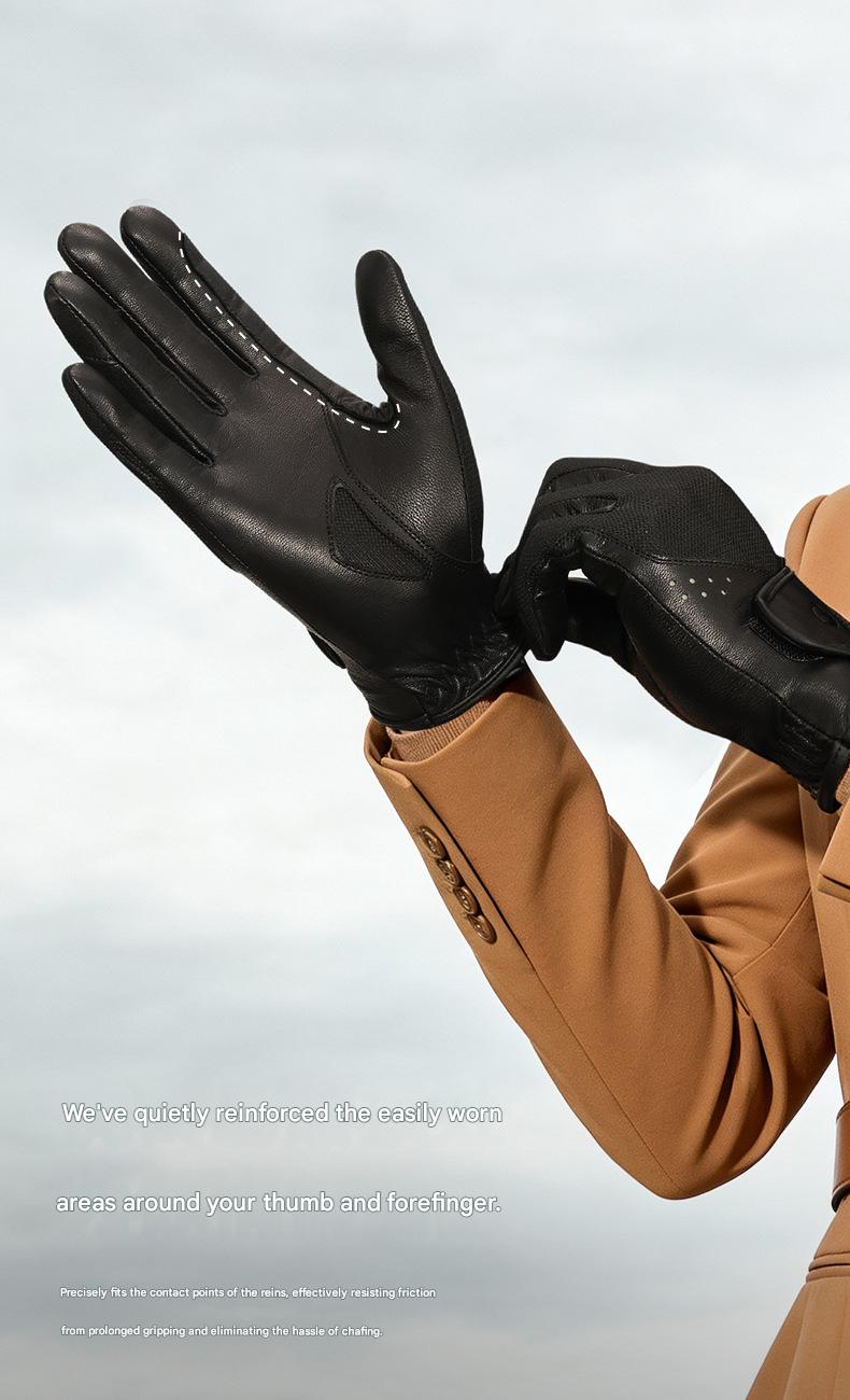 Leather horse riding gloves with goatskin grip