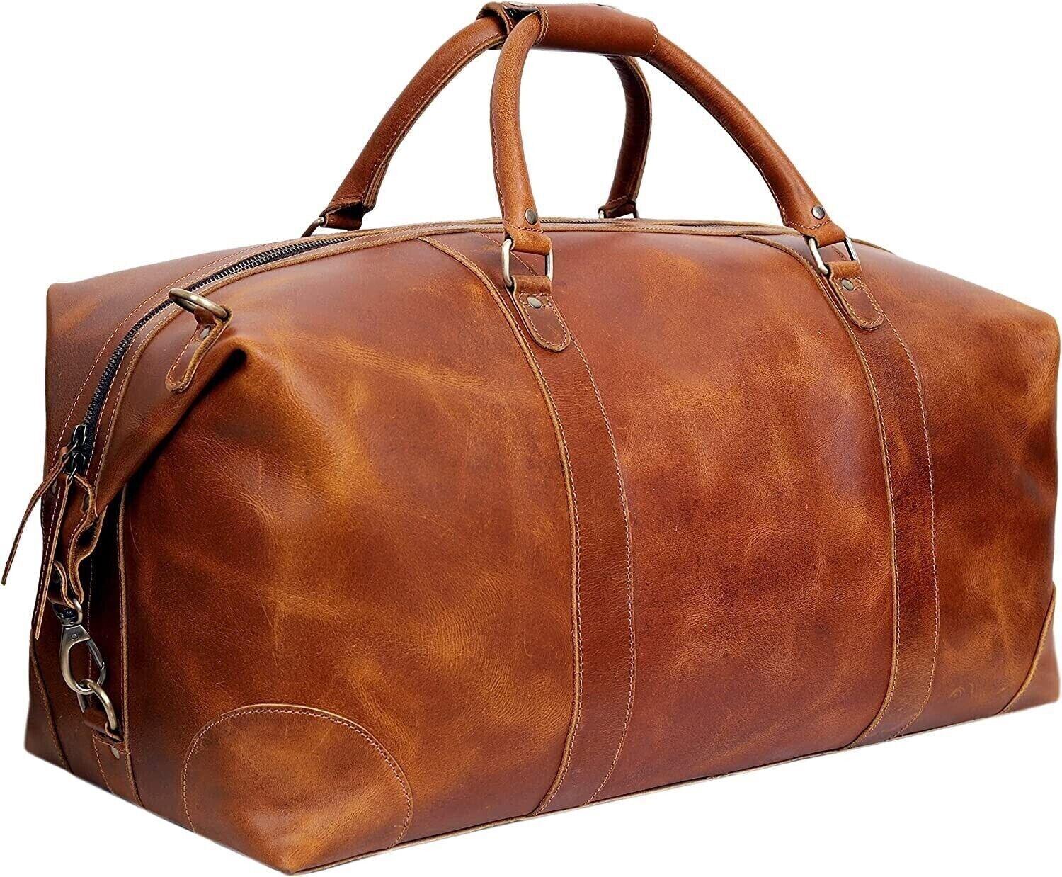 24 Inch Genuine Leather Weekender Bag Brown Duffel