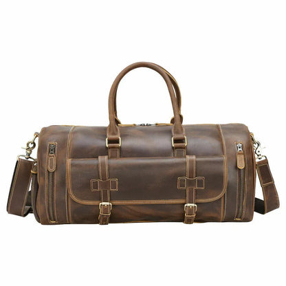 Leather Gym Bag With Shoe Compartment for Men in Brown