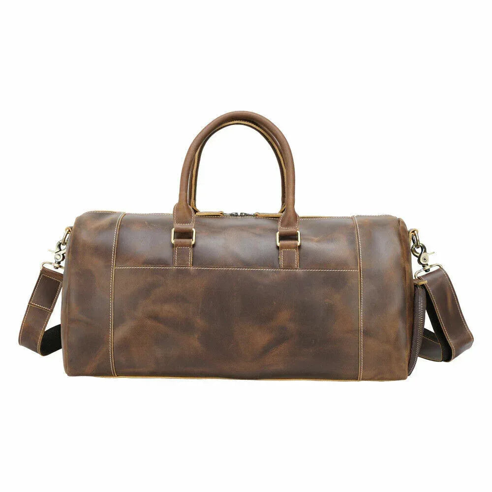 Leather Gym Bag With Shoe Compartment for Men in Brown