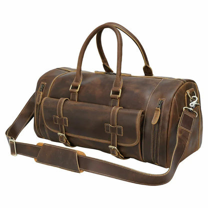 Leather Gym Bag With Shoe Compartment for Men in Brown