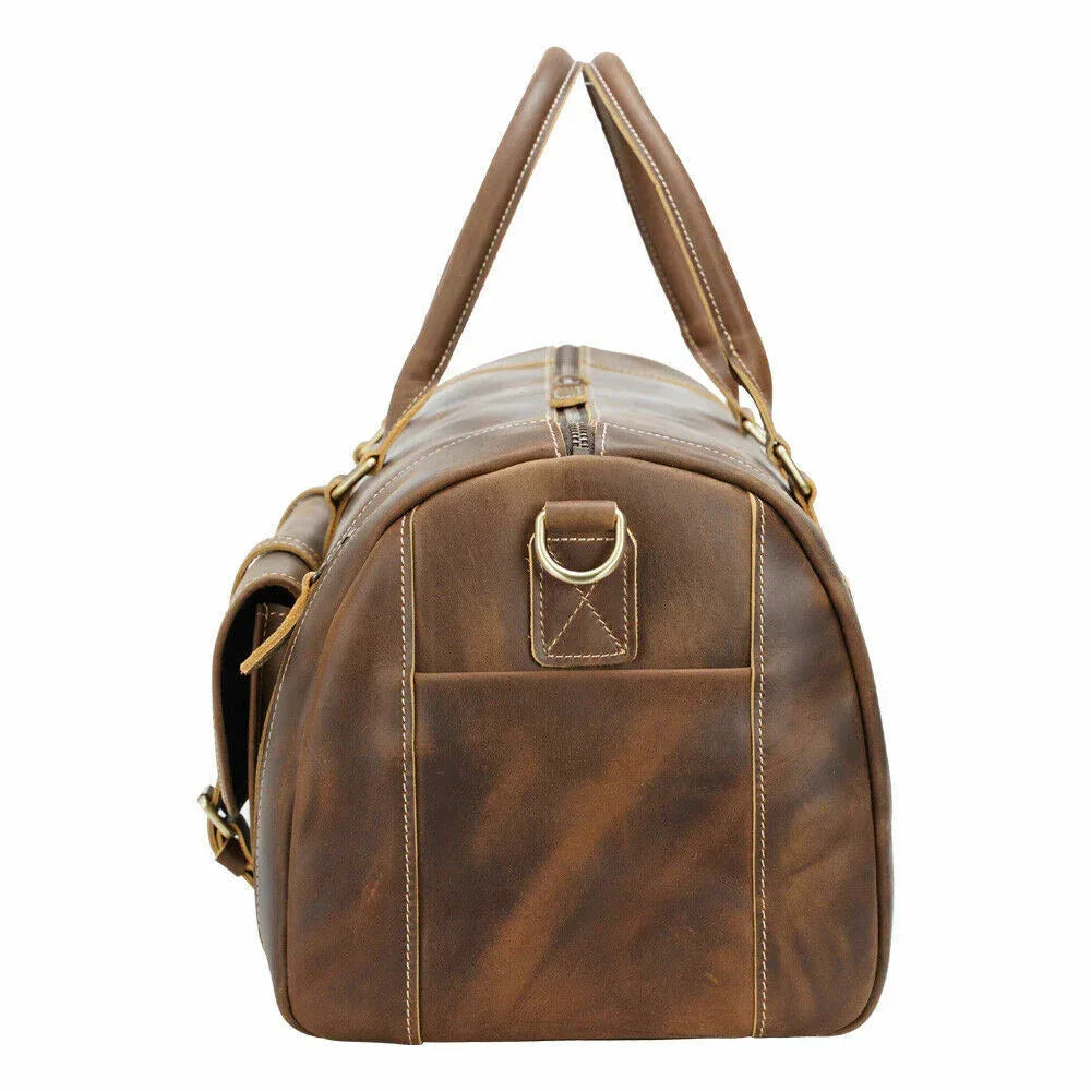 Leather Gym Bag With Shoe Compartment for Men in Brown