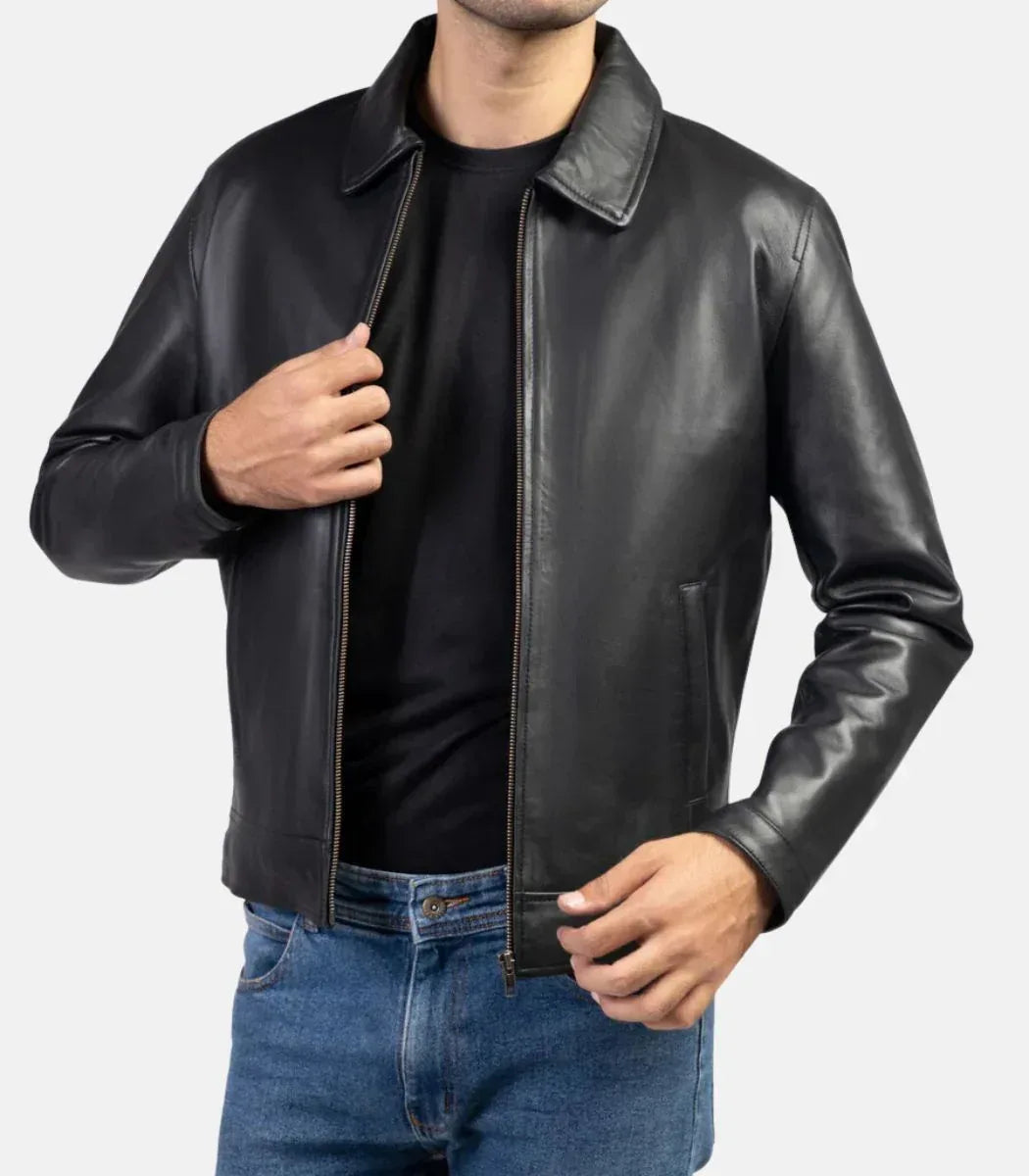 mens black leather jacket everyday wear soft feel