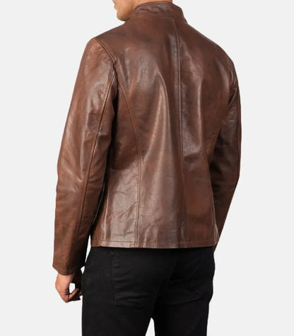 Modern leather jacket mens brown cowhide