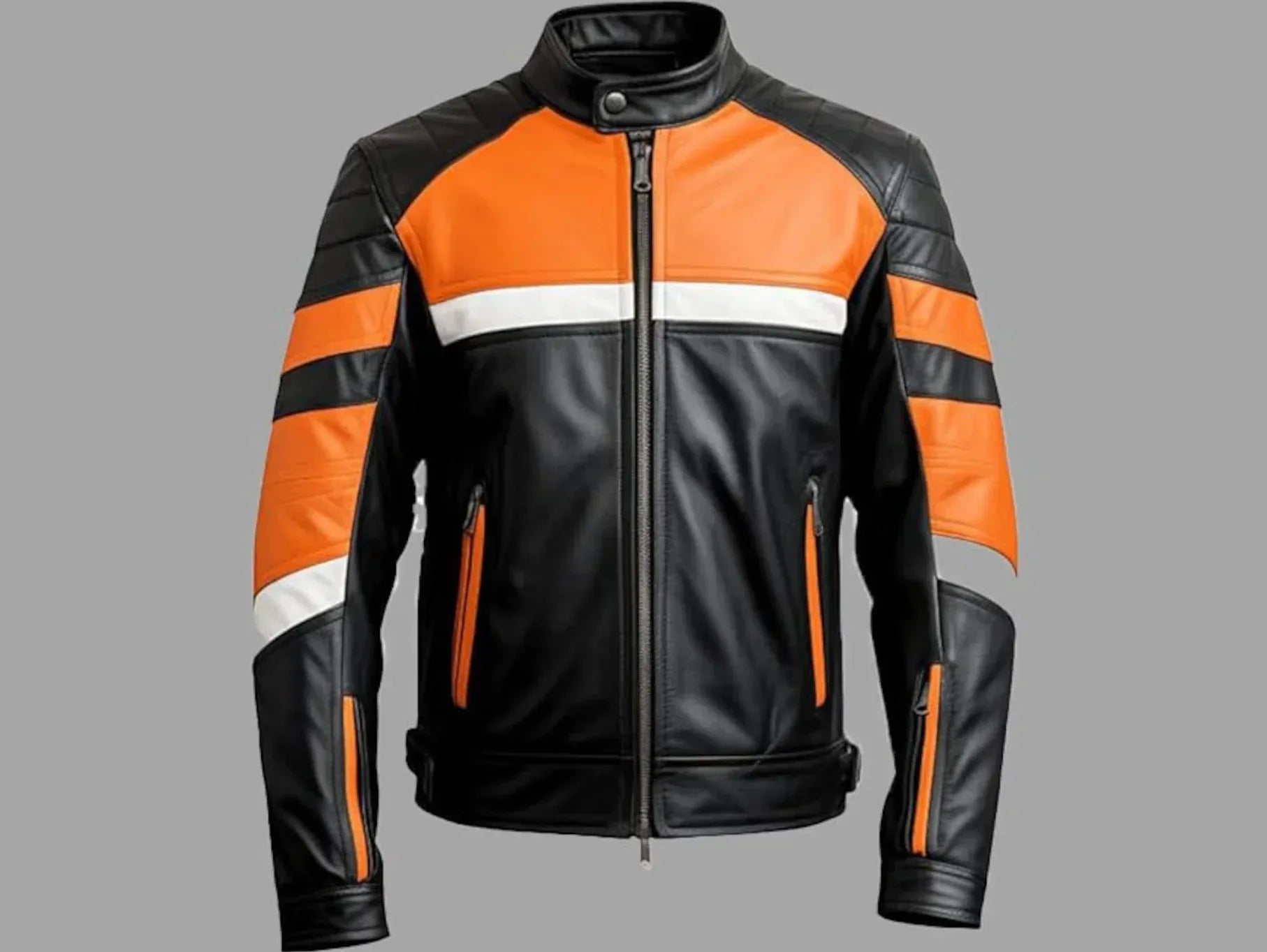 leather jacket man snap collar black