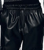 women genuine leather pants slim fit elastic waist black jogger