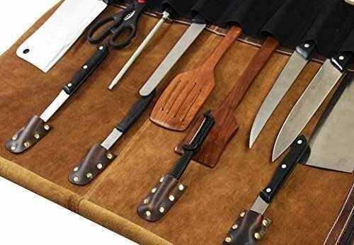 Genuine Leather Kitchen Knife Roll Bag for Chefs Storage Bag