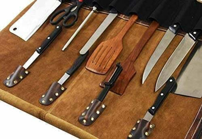Genuine Leather Kitchen Knife Roll Bag for Chefs Storage Bag