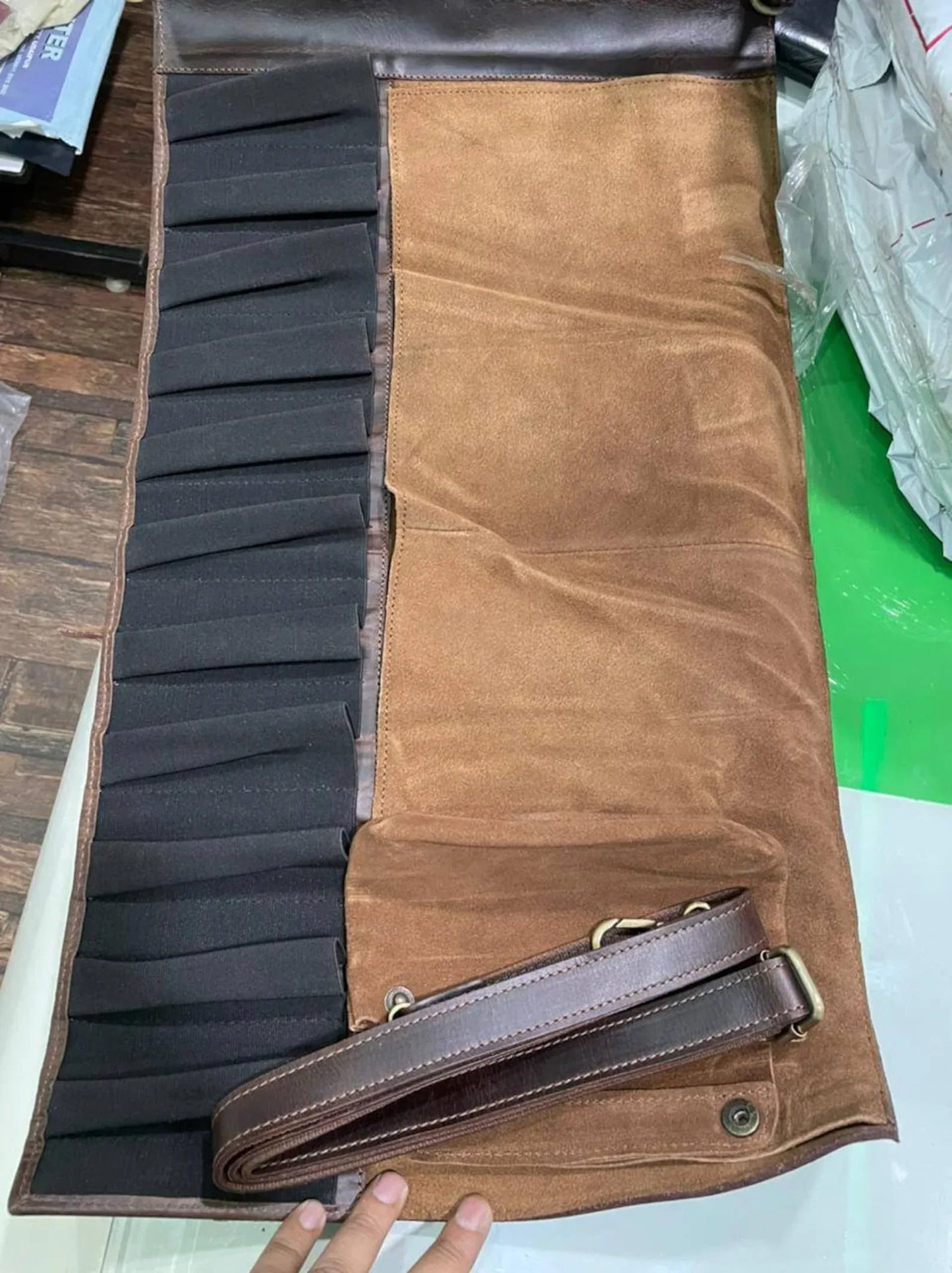 Handmade Leather Knife Roll Carrier for Chefs Travel Storage Case