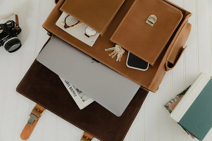 Leather Briefcase Bag Brown Laptop Work Messenger Office Bag