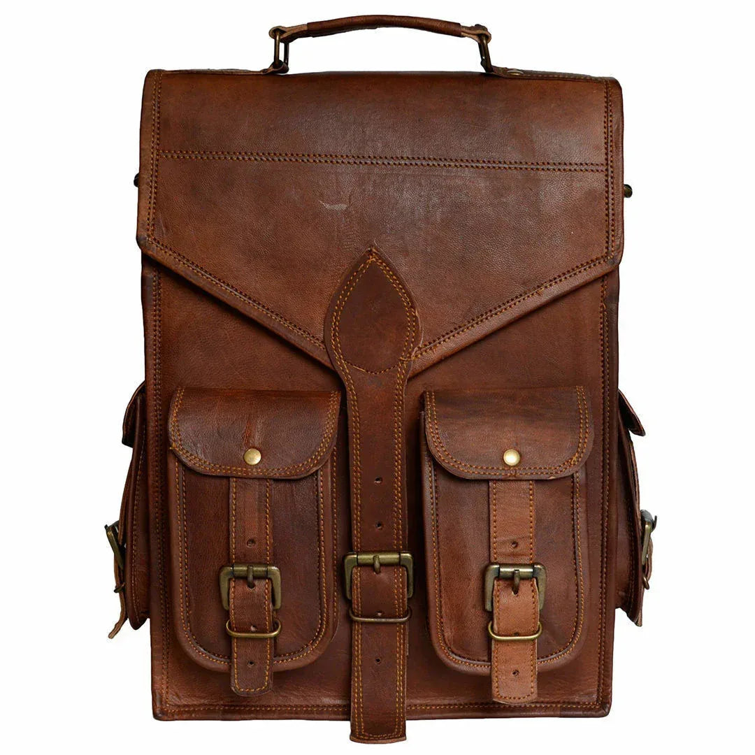 Leather Business Backpack Genuine Work Laptop Bag