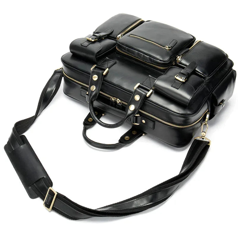 Leather Laptop Messenger Bag for Men with Business Travel Storage
