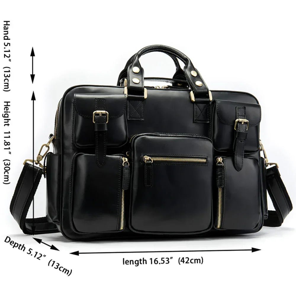Leather Laptop Messenger Bag for Men with Business Travel Storage