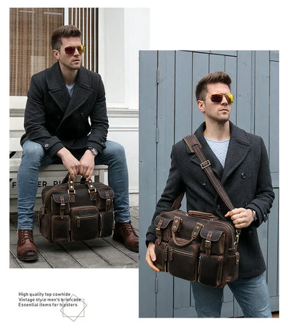 Leather Laptop Messenger Bag for Men with Business Travel Storage