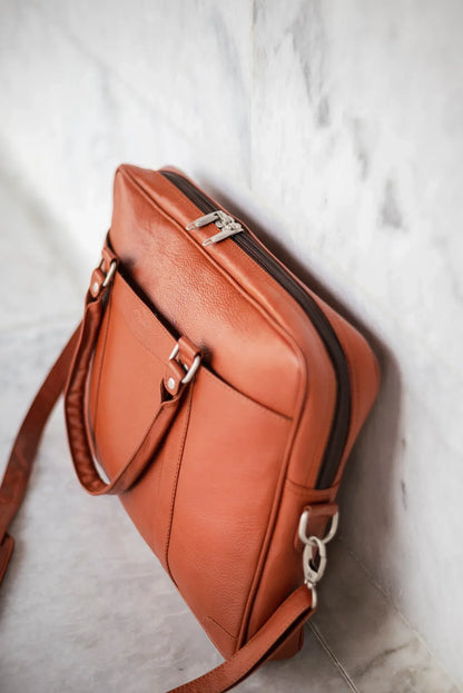 Leather messenger bag for men brown laptop crossbody