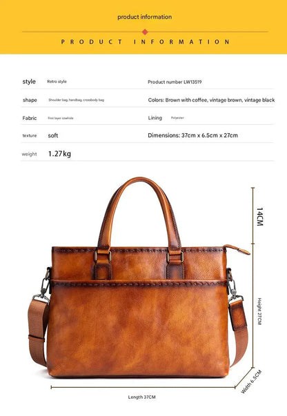 Full Grain Leather Messenger Bag for Men Laptop Office