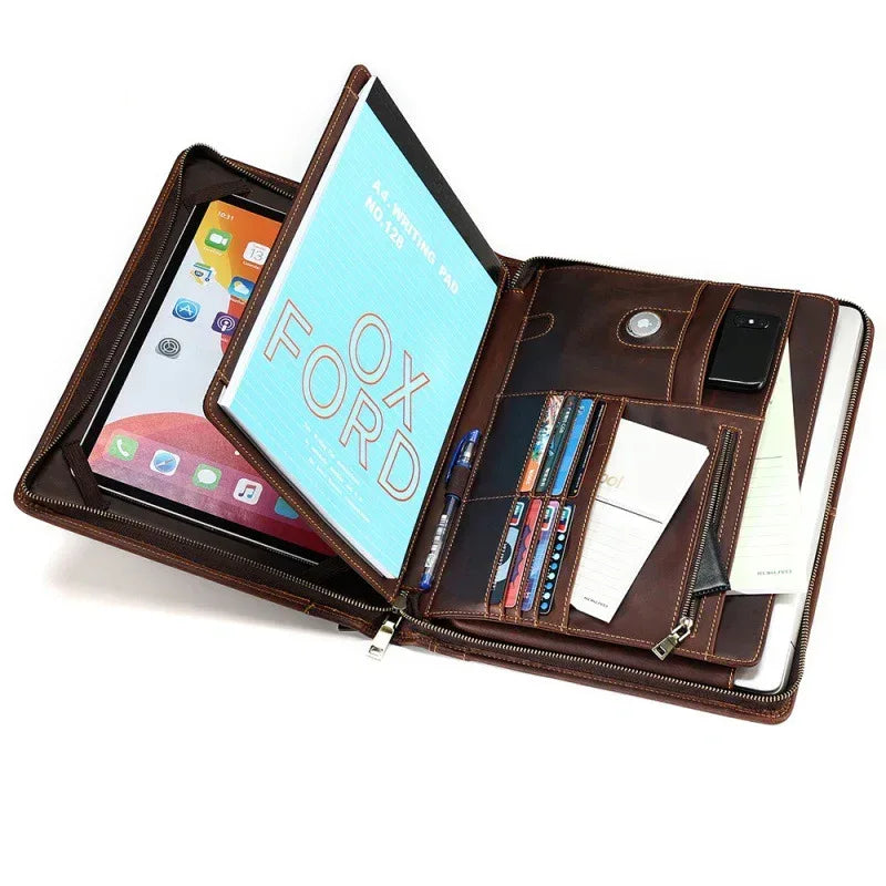 Leather Laptop Portfolio in Crazy Horse Cowhide Business Organizer