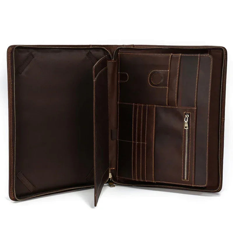 Leather Laptop Portfolio in Crazy Horse Cowhide Business Organizer