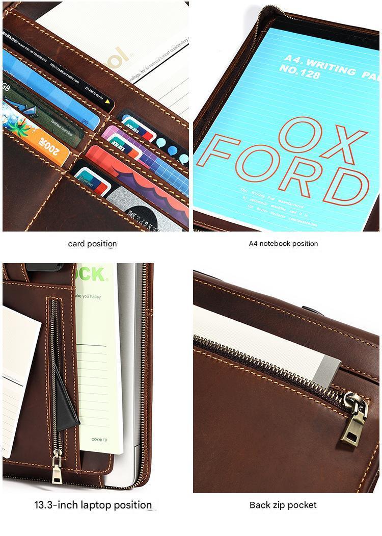 Leather Laptop Portfolio in Crazy Horse Cowhide Business Organizer