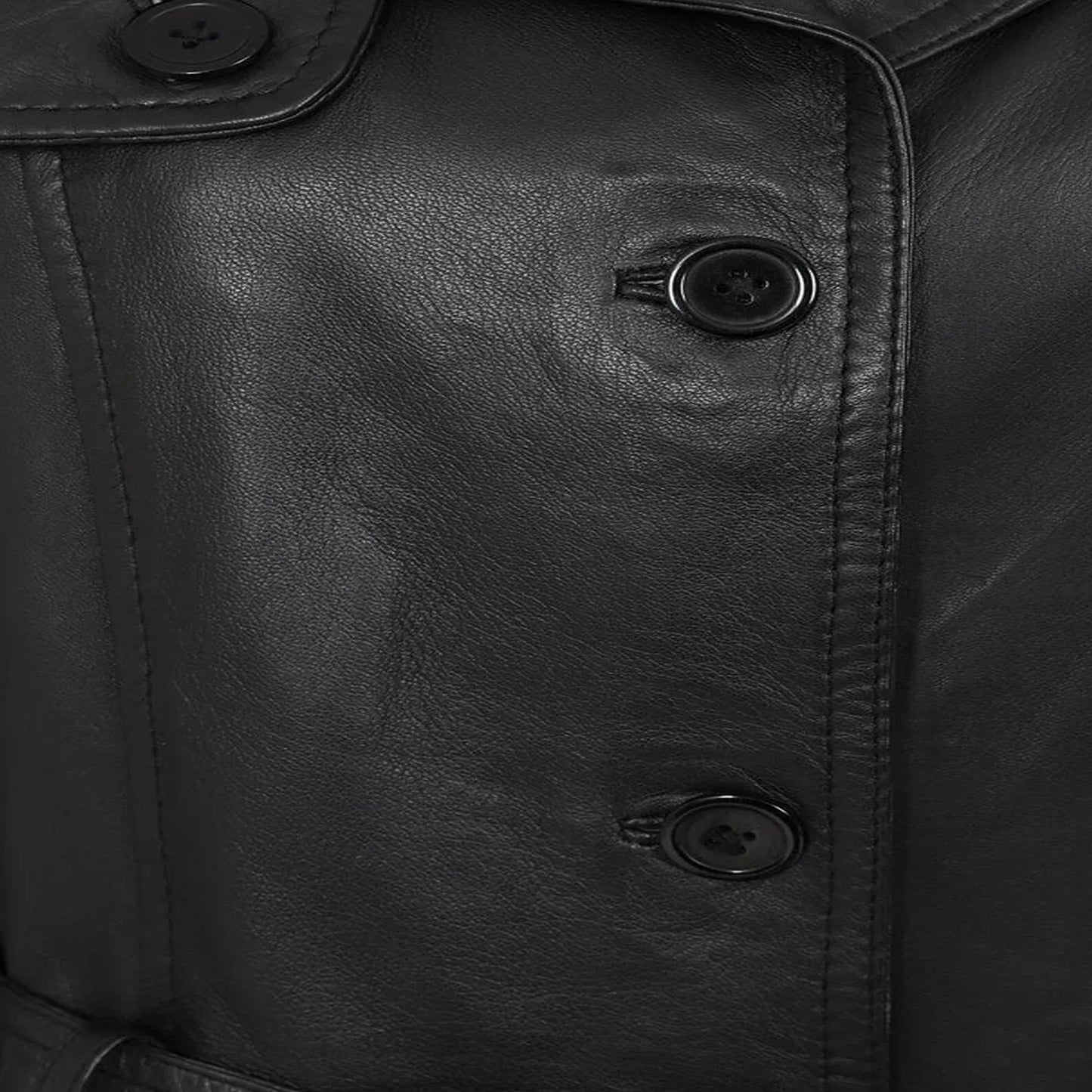 Women Black Leather Genuine Long Coat