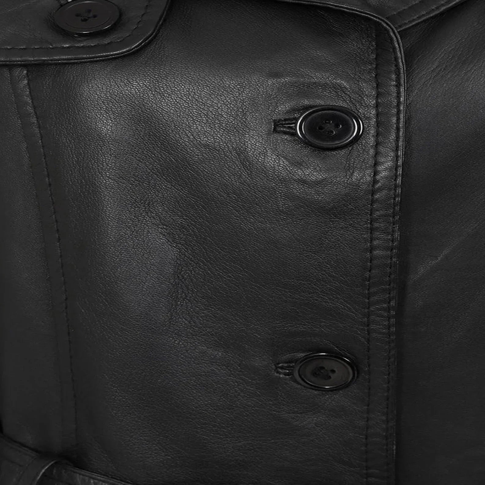 Women Black Leather Genuine Long Coat