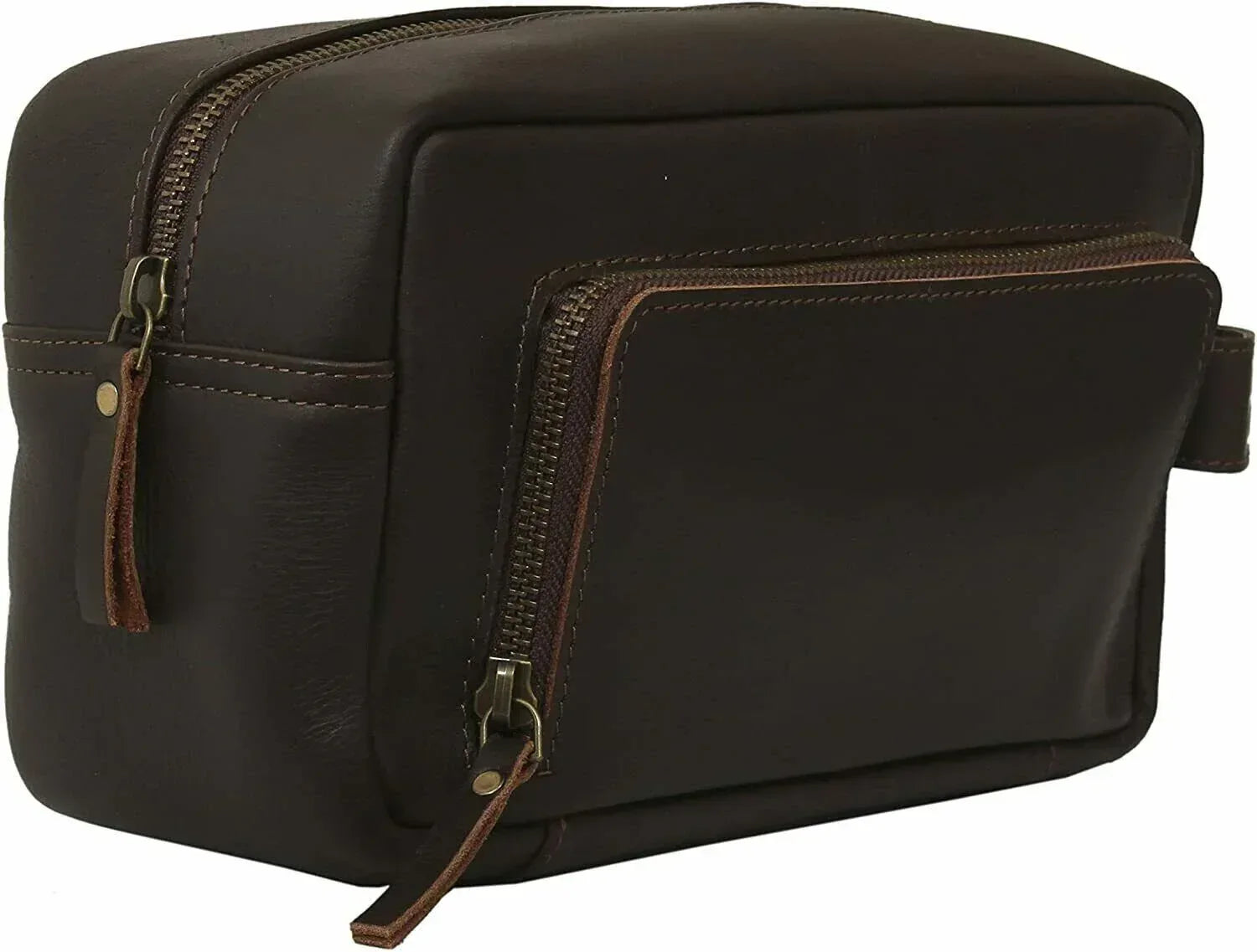 Genuine Leather Mens Toiletry Bag Dark Travel Organizer