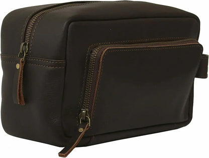 Genuine Leather Mens Toiletry Bag Dark Travel Organizer