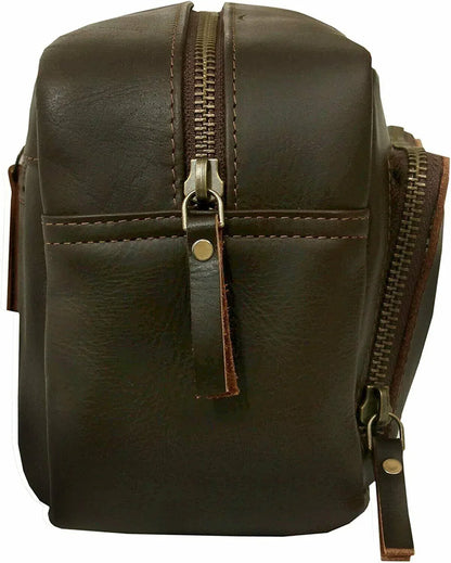 Genuine Leather Mens Toiletry Bag Dark Travel Organizer