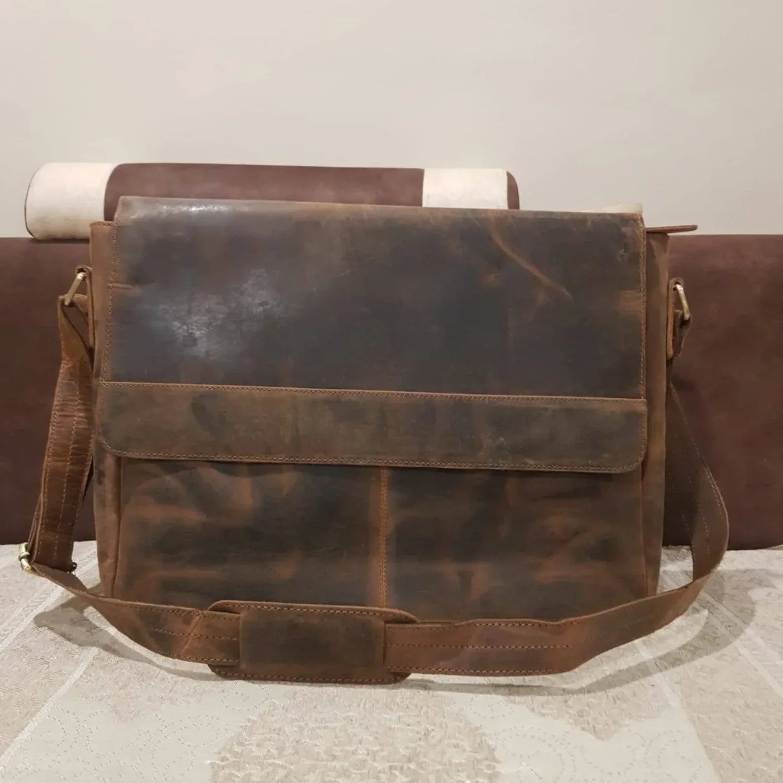 Leather Messenger Bag For Men Laptop Work Crossbody Briefcase