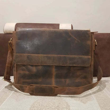 Leather Messenger Bag For Men Laptop Work Crossbody Briefcase