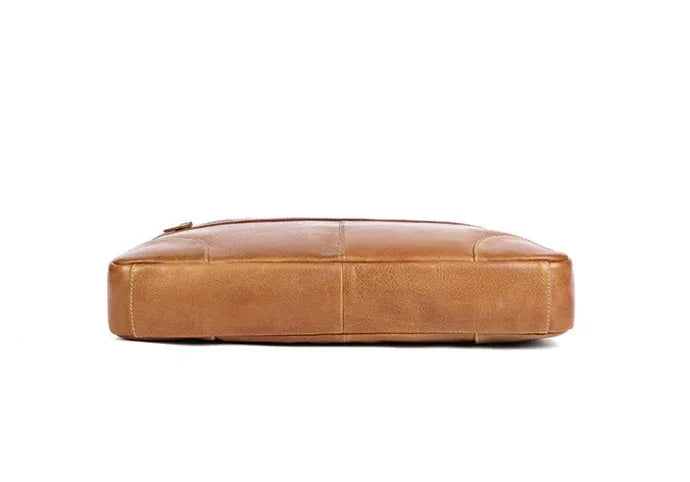 Leather Briefcase with Trolley Sleeve for Men Laptop Office Bag