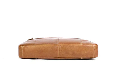 Leather Briefcase with Trolley Sleeve for Men Laptop Office Bag