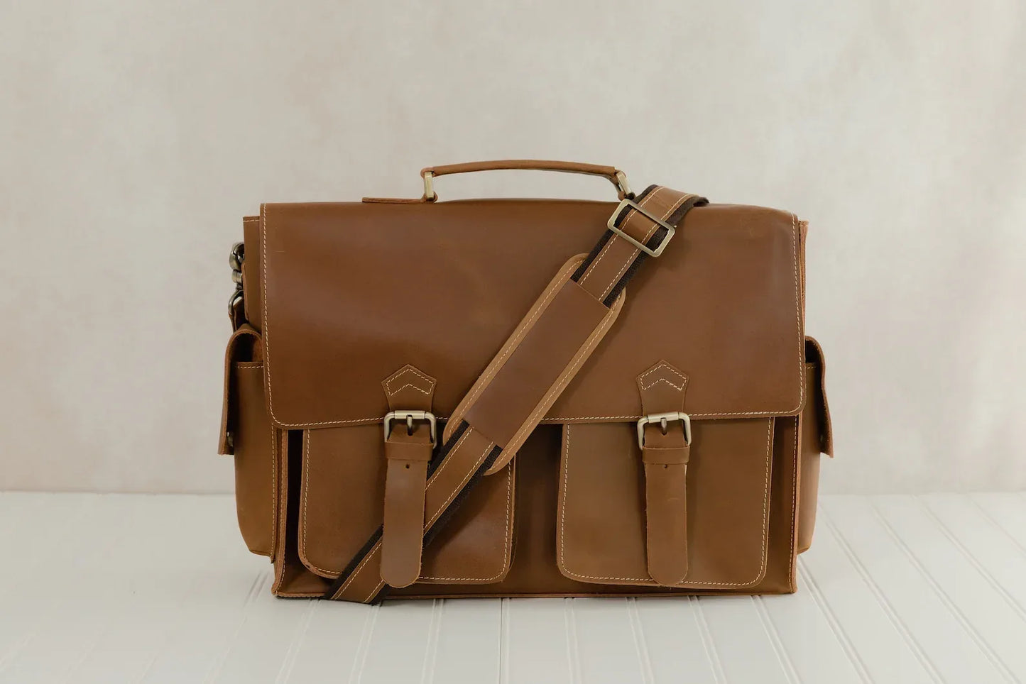 Leather Briefcase Bag Brown Laptop Work Messenger Office Bag
