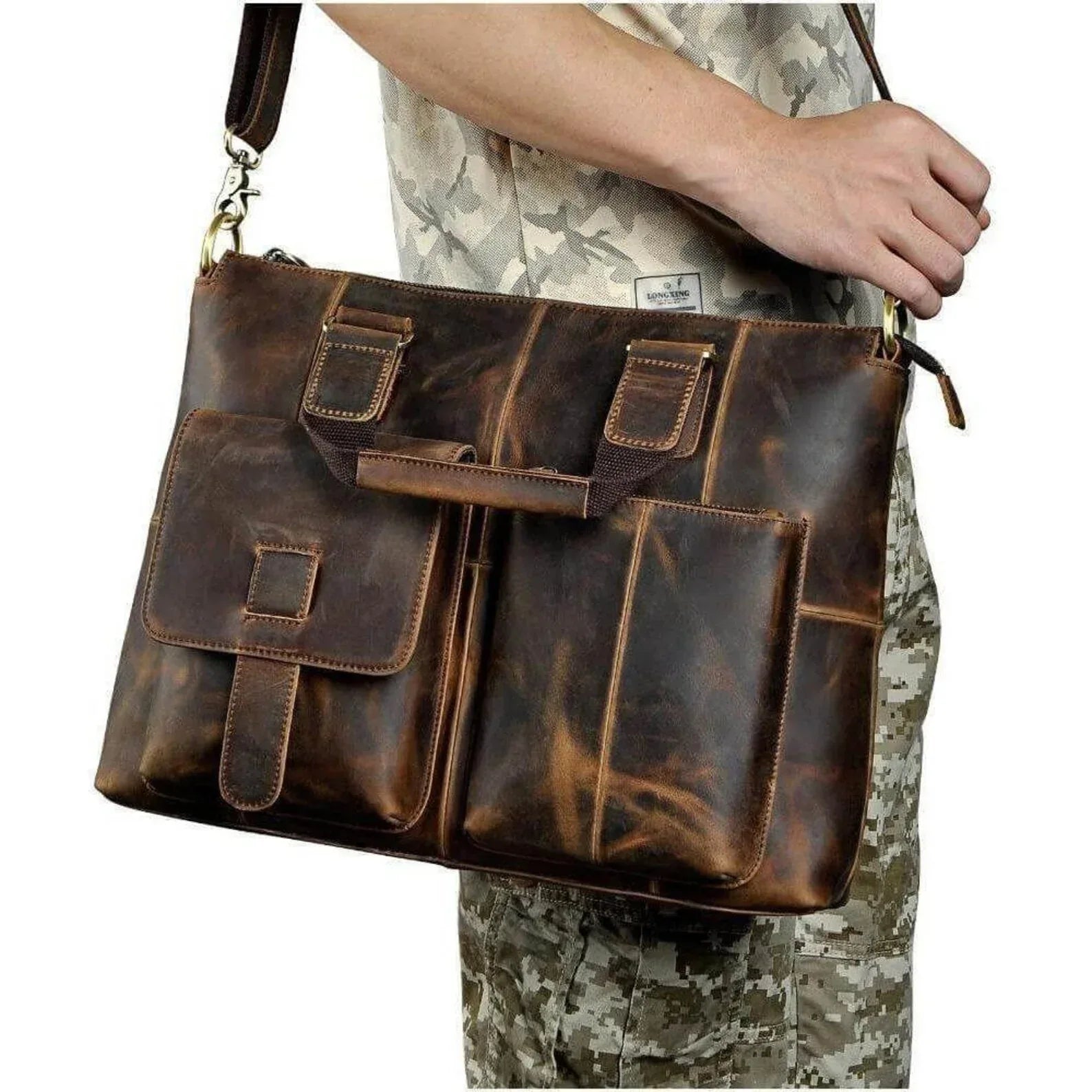 Leather Messenger Bag For Men Brown Laptop Work Crossbody Bag