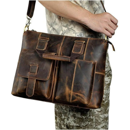 Leather Messenger Bag For Men Brown Laptop Work Crossbody Bag