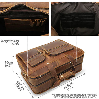 Mens leather briefcase 17 inch laptop bag