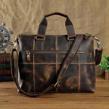 Leather Messenger Bag For Men Brown Laptop Work Crossbody Bag