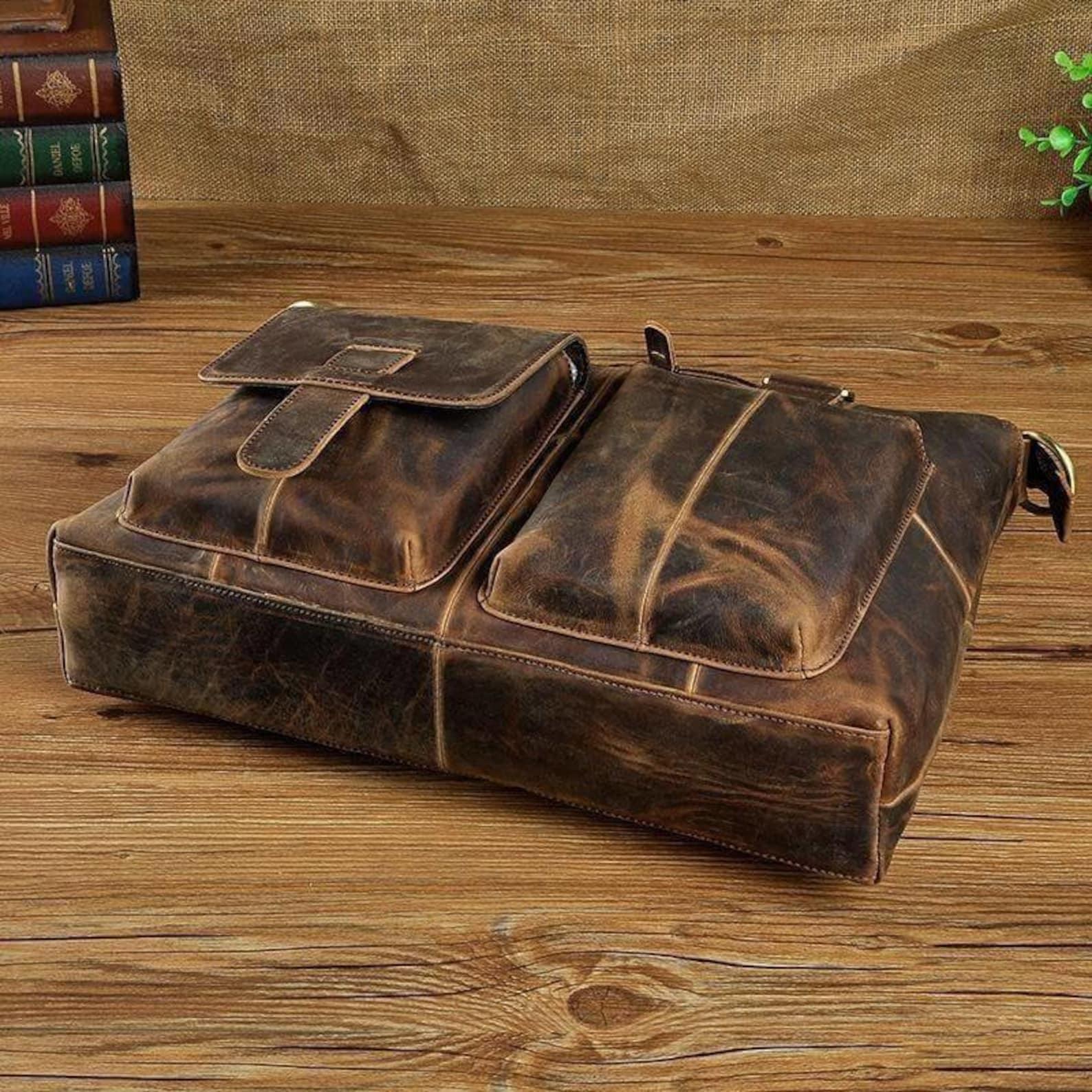 Leather Messenger Bag For Men Brown Laptop Work Crossbody Bag