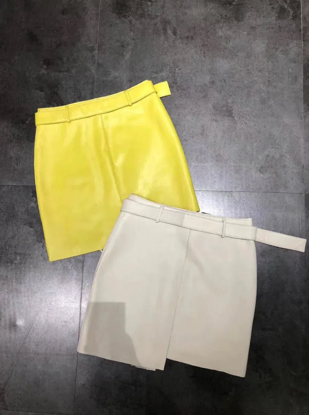 Women’s Asymmetrical Leather Mini Skirt with Zippers