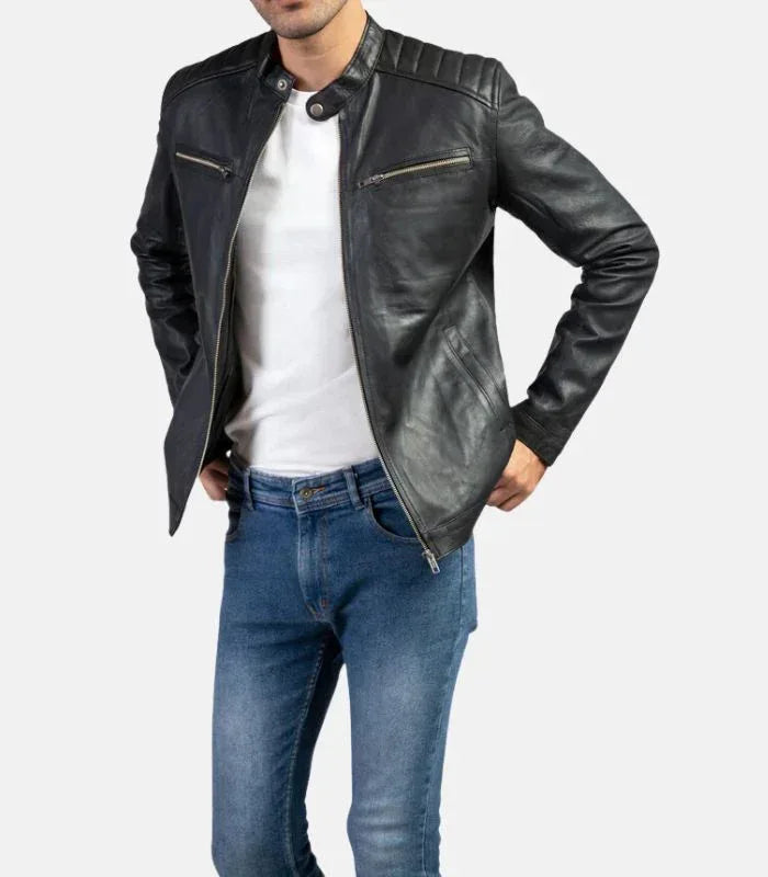 Black Moto Jacket Genuine Leather Men Biker Jacket