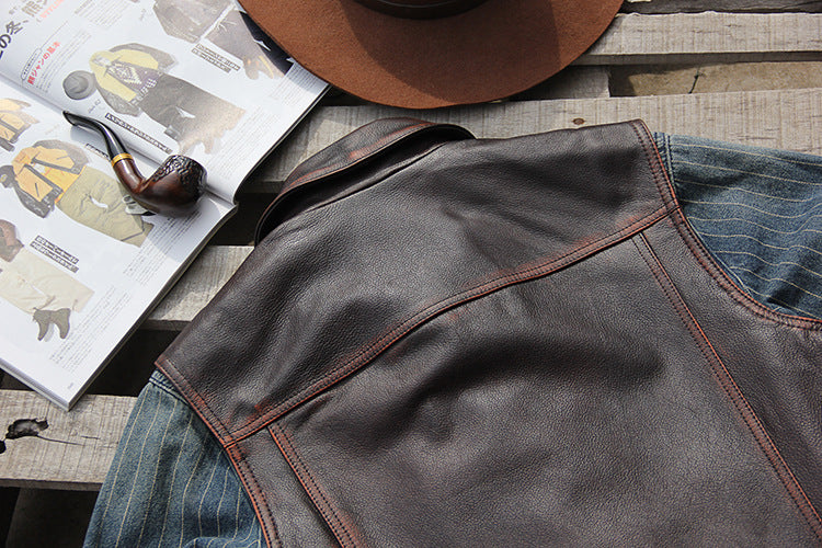 Black vegetable tanned lambskin riding leather vest