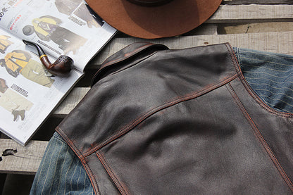 Black vegetable tanned lambskin riding leather vest