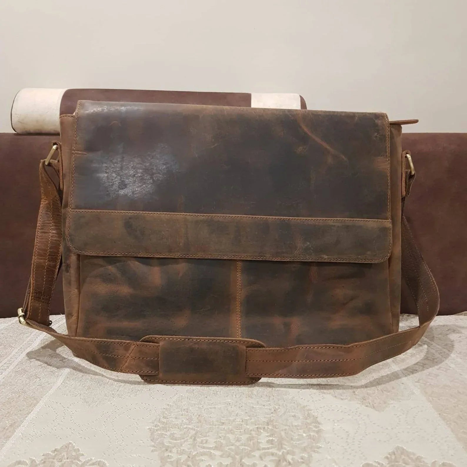 Leather Messenger Bag for Men 15 Inch Laptop