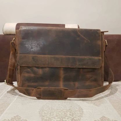 Leather Messenger Bag for Men 15 Inch Laptop