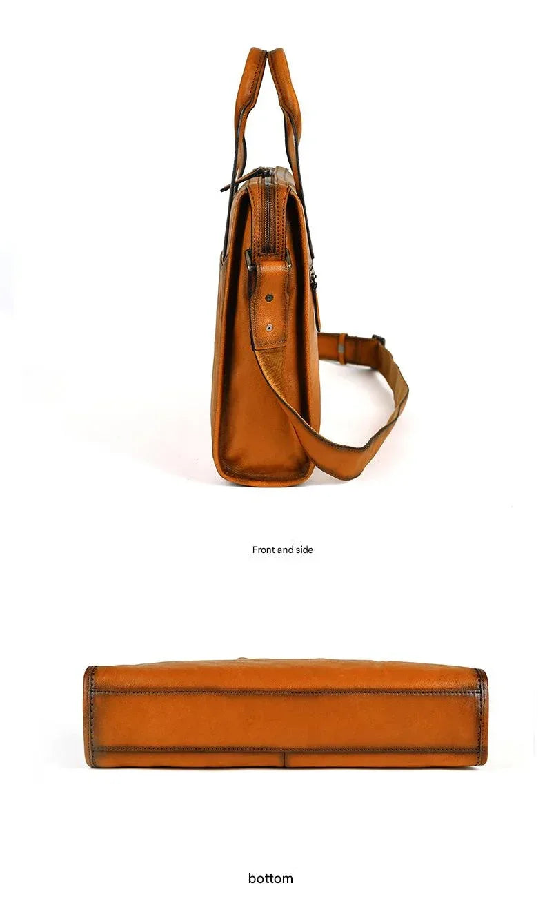 Brown leather messenger bag for men laptop