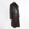 Womens Brown Leather Trench Coat Long Double Breasted