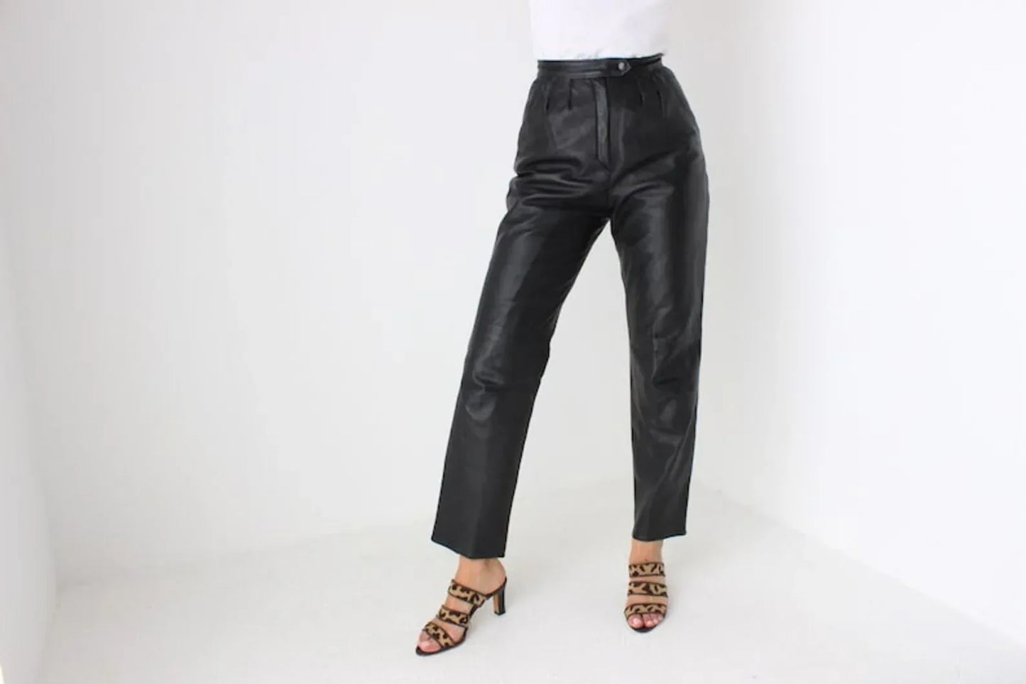 Genuine Leather Women High Waist Pants