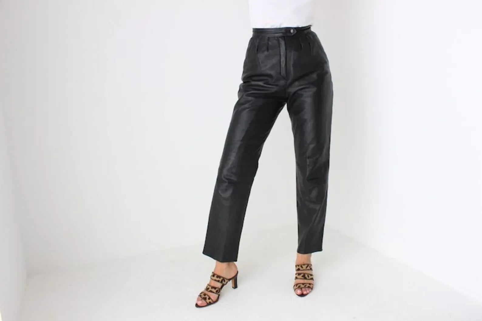 Genuine Leather Women High Waist Pants