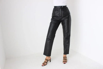 Genuine Leather Women High Waist Pants
