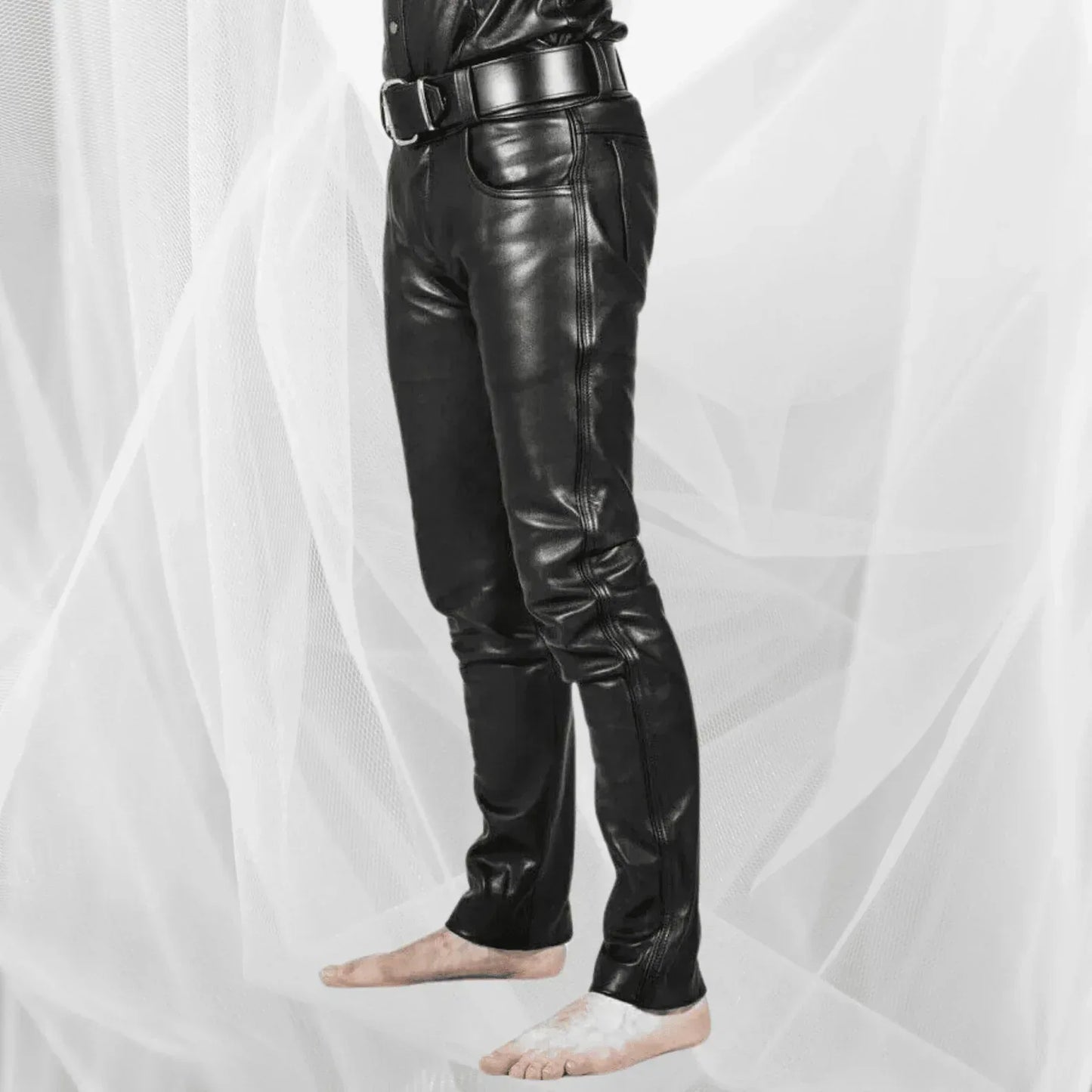 genuine leather pants mens slim fit five pocket jeans style